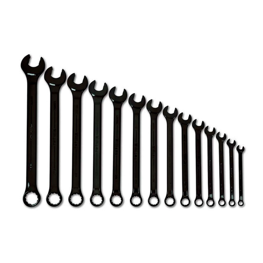 Black 15-piece 12-point combination wrench set in SAE sizes from 5/16 in. to 1-1/4 in.