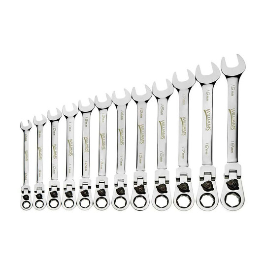 12-piece chrome flex-head reversible ratcheting combination wrench set