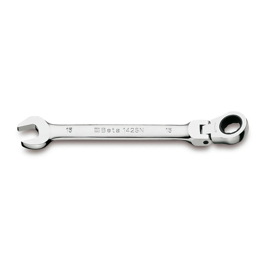 Silver 17 mm flex-head 12-point ratcheting combination wrench
