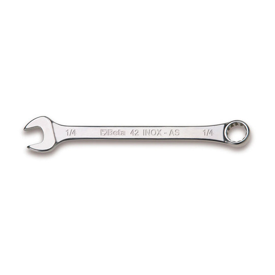 Silver 11/16-inch stainless steel offset combination wrench with open end and 12-point box end