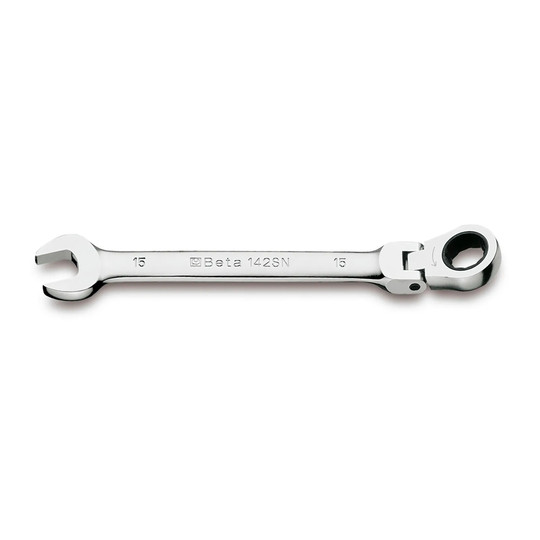 Silver 22 mm 12-point flex-head ratcheting combination wrench
