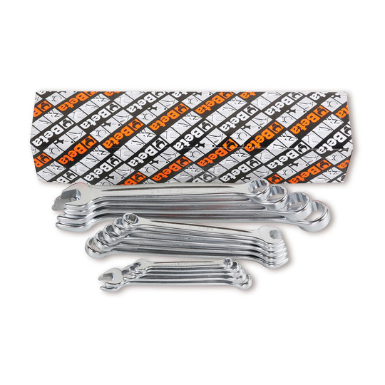 14-piece metric 12-point offset combination wrench set in silver