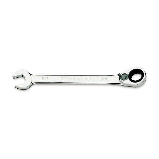 Silver 7/16-inch reversible ratcheting combination wrench with open end and 12-point box end