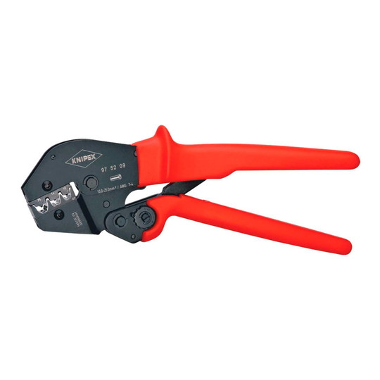 3-position contact crimping pliers with angled head and shaped handles