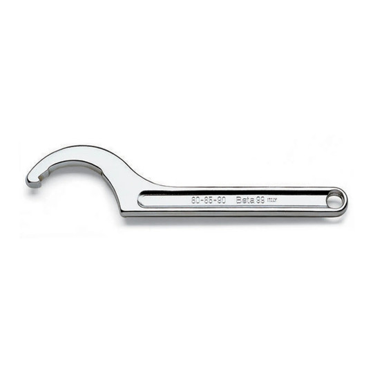 Silver fixed-hook spanner wrench with square nose for 16–20 mm ring nuts