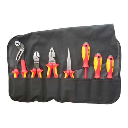 Insulated pliers and screwdriver tool set with storage pouch