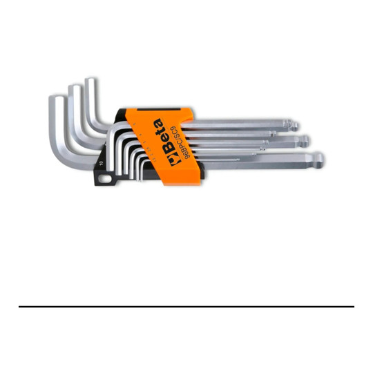 9-piece metric ball-end hex key set in a folding locking case
