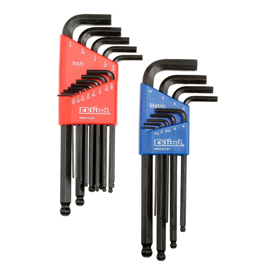 Ball-end metric and SAE hex key set with color-coded holders