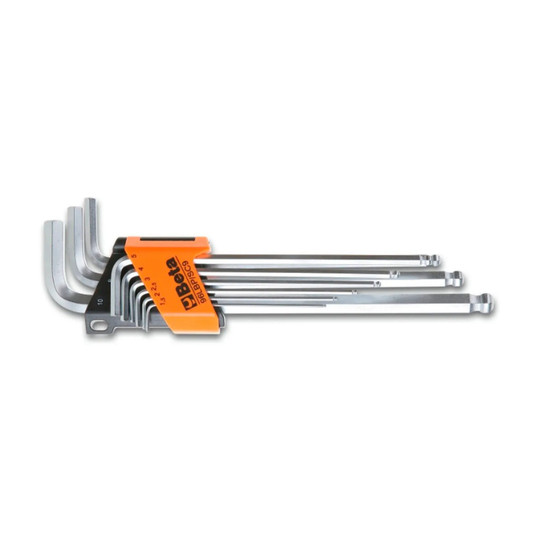 Nine-piece metric extra-long ball-end hex key set in a folding case