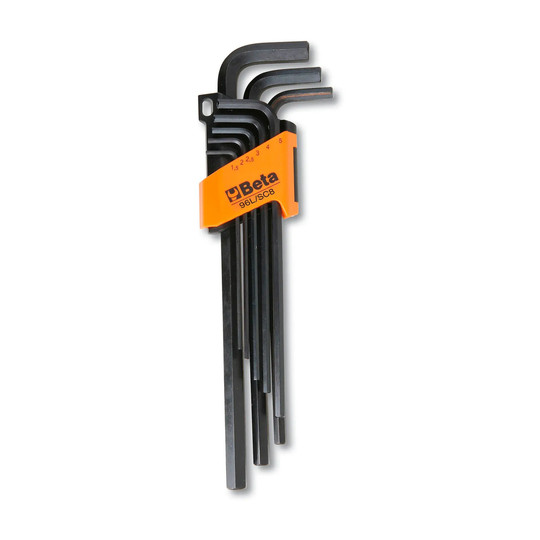 Metric extra-long hex key set with locking folding case