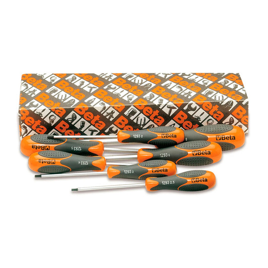 Seven-piece ergonomic hex driver set with textured handles, 2–8 mm sizes