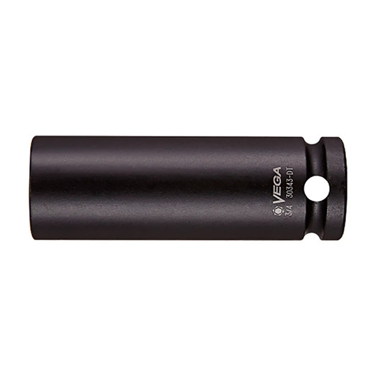 Black 3/4-inch 12-point long thin-wall impact socket with 1/2-inch square drive