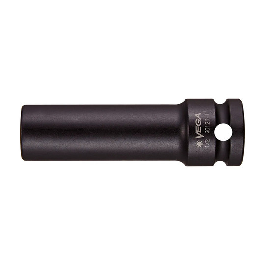 Black 1/2-inch drive 15/16-inch 6-point long thin-wall impact socket