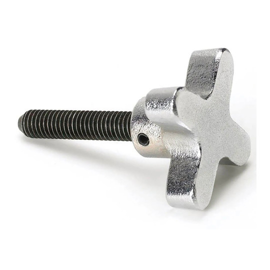 Aluminum four-prong hand knob screw with black oxide steel threaded screw