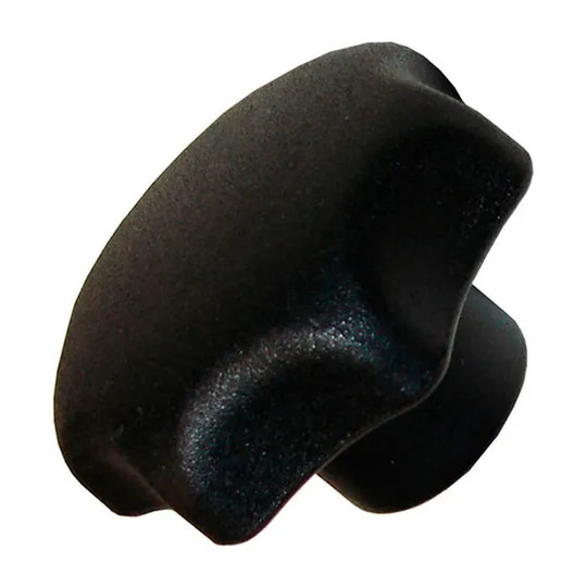 Black thermoplastic lobed hand knob with M10 x 1.5 threaded steel bushing