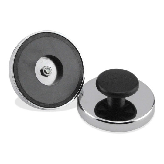 Silver ceramic round base magnet with positioning knob