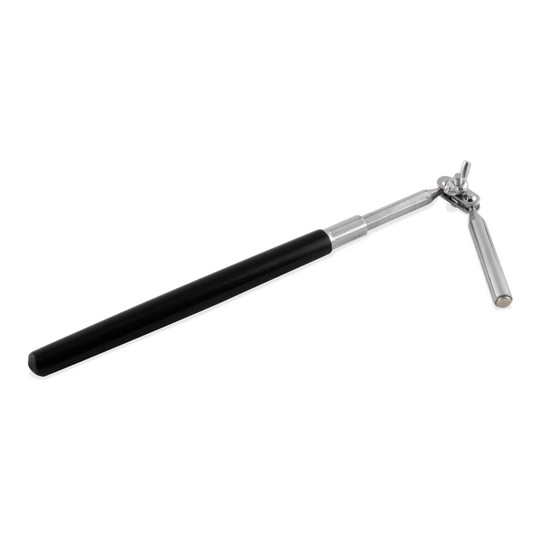 Silver and black neodymium telescoping pickup magnet with locking hinge