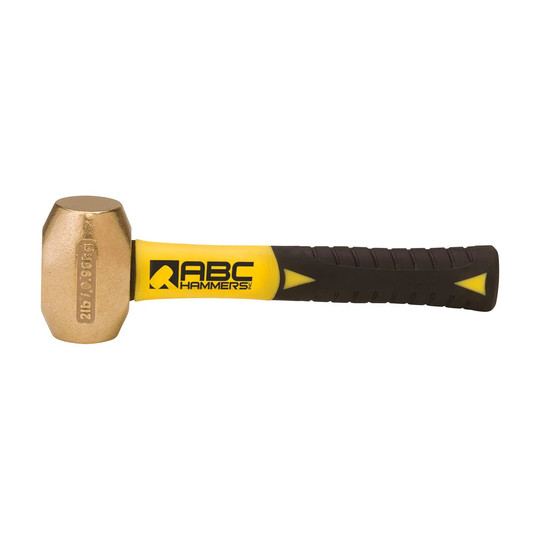 2 lb non-sparking brass hammer with yellow fiberglass handle