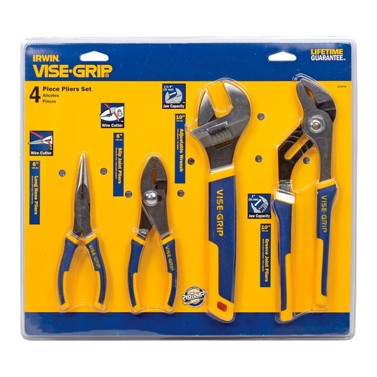 Blue and yellow four-piece pliers and adjustable wrench set