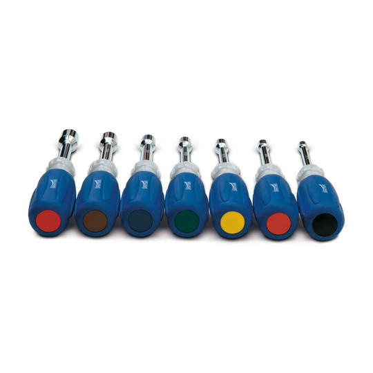 Seven-piece blue cushion-grip hollow-shaft nut driver set