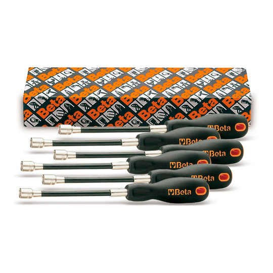 Flexible-shaft metric nut driver set with black molded handles