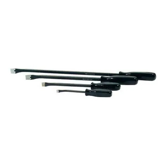 Four bent-end pry bars with square handles in 9, 12, 18, and 24 inch lengths