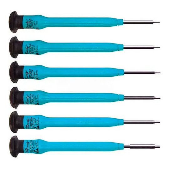Interchangeable ESD-safe metric hex driver set with handle and six blades