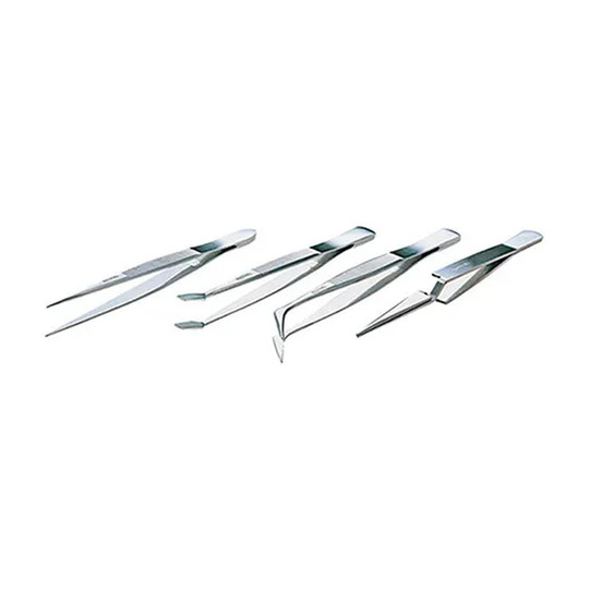 Four-piece stainless steel tweezer set for PC board assembly