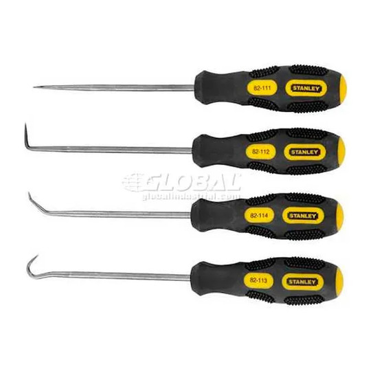 Four-piece 6-inch pick and hook tool set with textured rubber handles