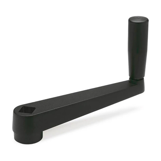 Black crank handle with revolving grip and square bore