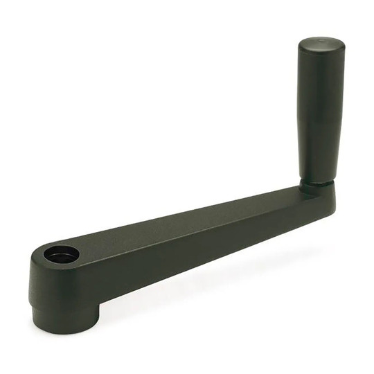 Black zinc die-cast crank handle with revolving plastic grip
