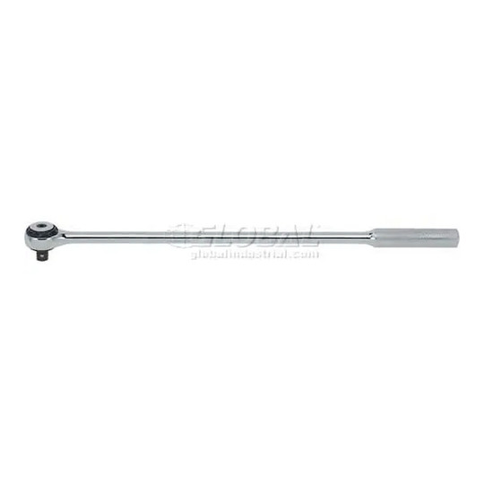 Silver 1/2-inch drive long-handle round-head ratchet with knurled grip
