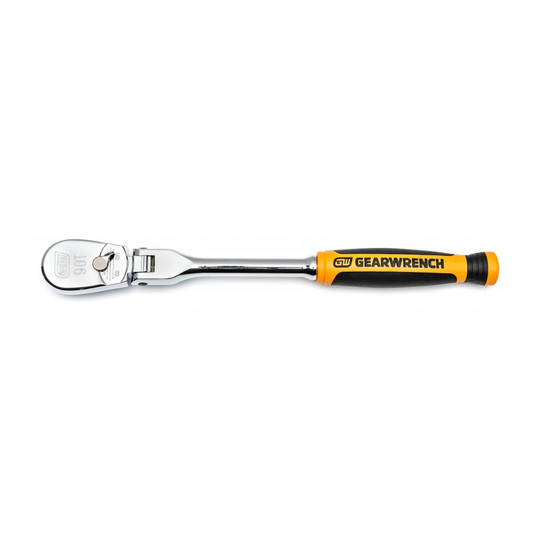 1/4 in. drive 90-tooth flex-head teardrop ratchet with dual-material grip