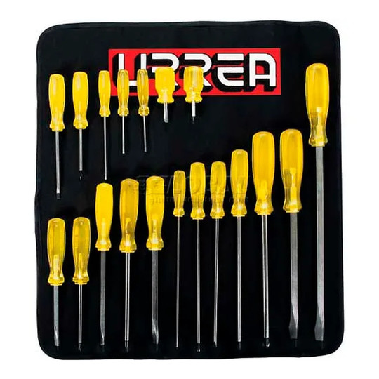 Amber-handle 19-piece flat cabinet and Phillips screwdriver set