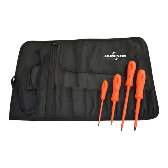 Orange 1000V insulated screwdriver set with tool roll