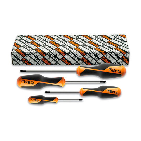 Phillips cross-head screwdriver set with four sizes from #0 to #3