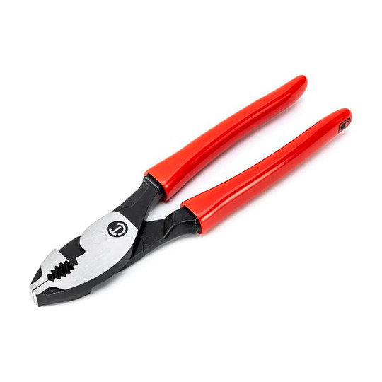 8-inch dipped-handle slip-joint pliers with curved jaws