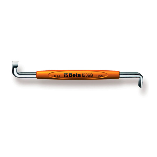 Offset slotted screwdriver with 1.2 mm x 8 mm tips and PVC-coated handle