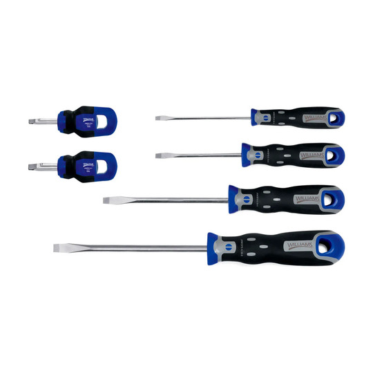 Six-piece slotted screwdriver set with round shanks