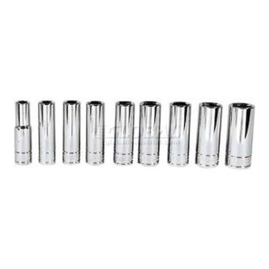 3/8-inch drive metric deep socket set with rail organizer