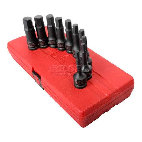 SAE impact hex socket set with black sockets and storage case