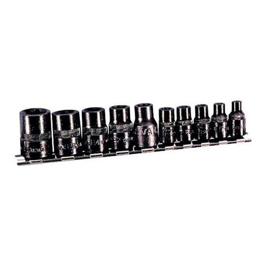External Torx socket set with E4 to E18 sockets on a storage rail