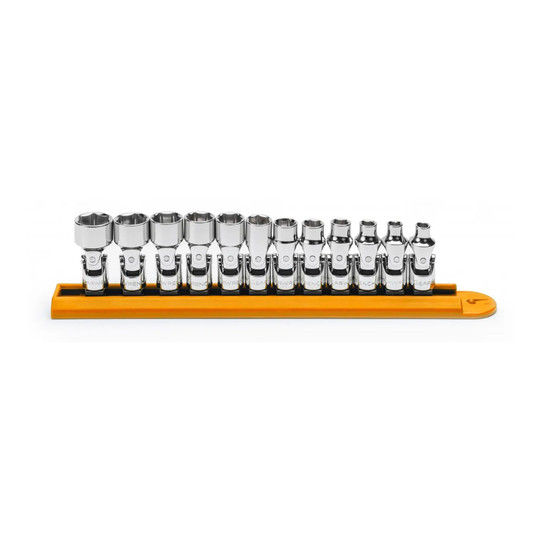 12-piece 6-point flex metric socket set with socket rail