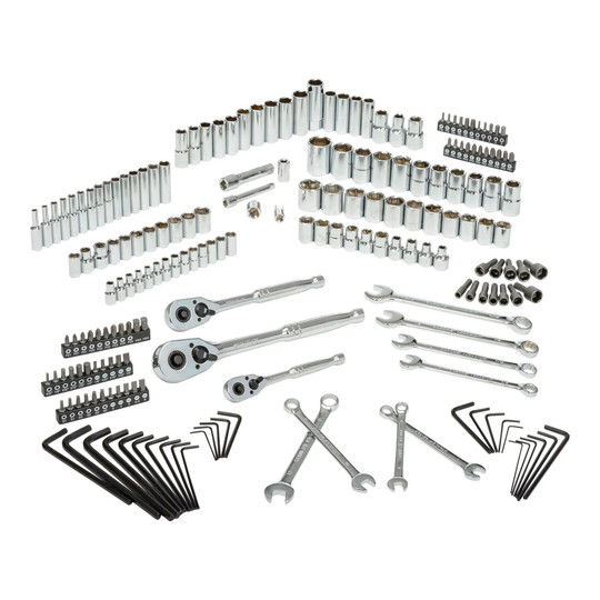 201-piece mechanics tool set with 1/4, 3/8 and 1/2 inch drives in carry case