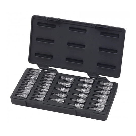 39-piece SAE and metric pass-through socket set in a storage case