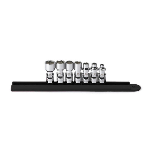 7-piece 6-point flex SAE socket set with 1/4-inch drive tang and socket rail