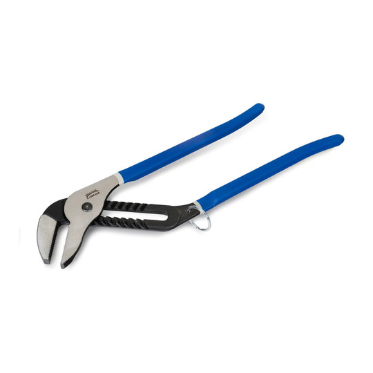 Blue 16-inch tongue-and-groove pliers with a safety ring