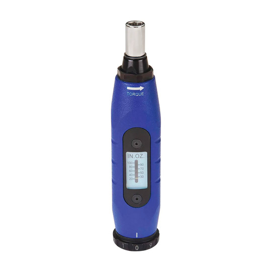 Blue micro adjustable torque screwdriver with 1/4-inch hex bit holder