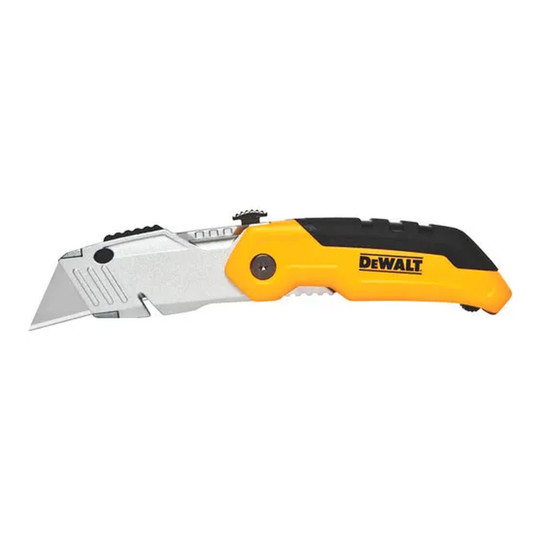 Yellow folding retractable utility knife with metal body