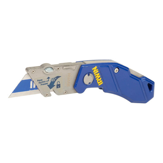 Blue folding utility knife with belt clip